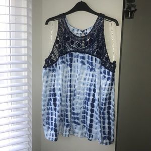 Blue tie dye crochet neckline sleeveless top
